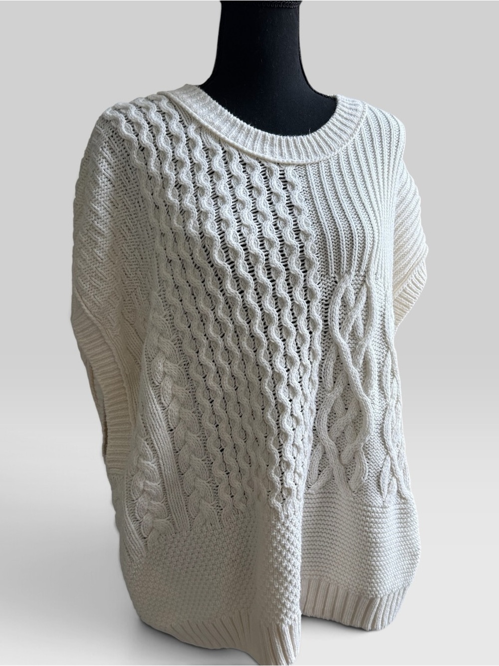 Madewell 3X White Cable Knit Poncho Sweater Oversized Pullover - Picture 3 of 7